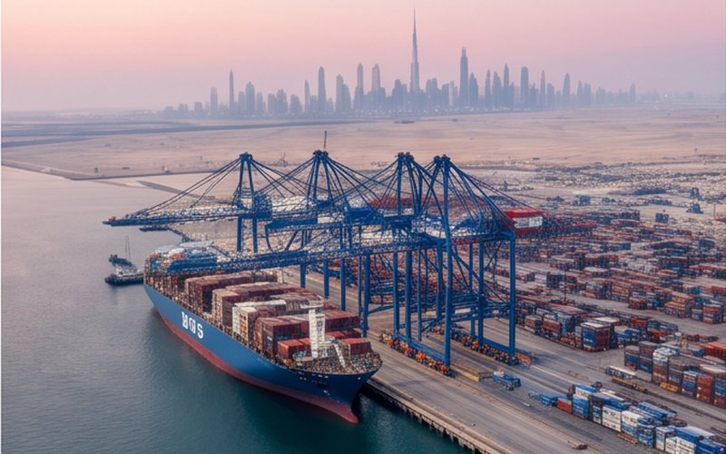 Ilustração gerada por IA sobre: AD Ports Group e CMA CGM ampliam terminal conjunto no Porto de Khalifa