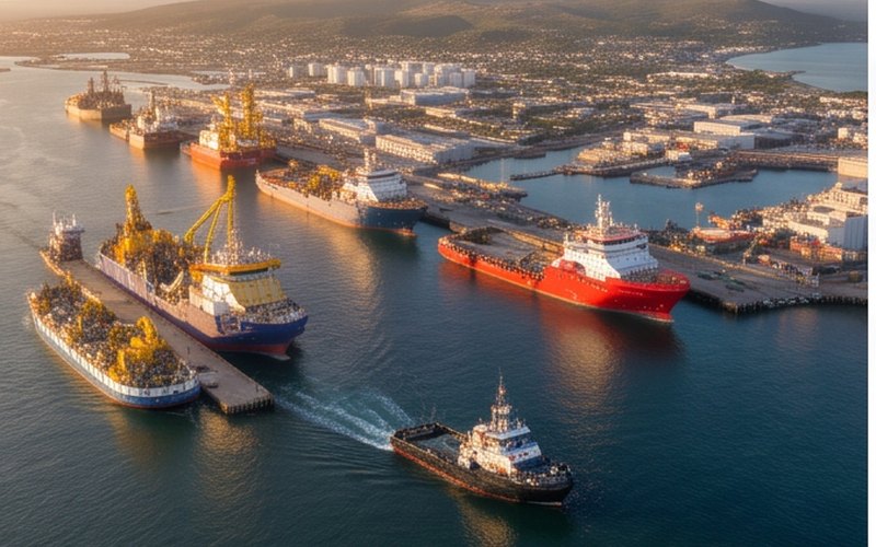 Ilustração gerada por IA sobre: Boskalis divulga resultados anuais de 2025 com EBITDA de EUR 1,3 bilhão