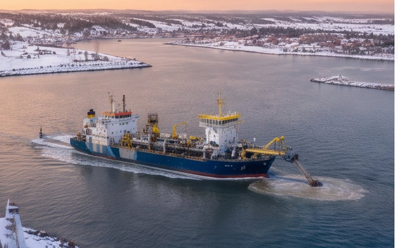 Ilustração gerada por IA sobre: Boskalis e Van Oord ganham contrato de €500 milhões para expandir o Porto de Luleå, na Suécia