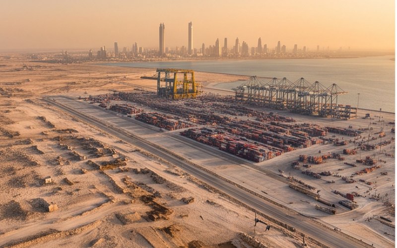 Ilustração gerada por IA sobre: CMA CGM e RSGT assinam acordo para novo Terminal 4 no Porto Islâmico de Jeddah