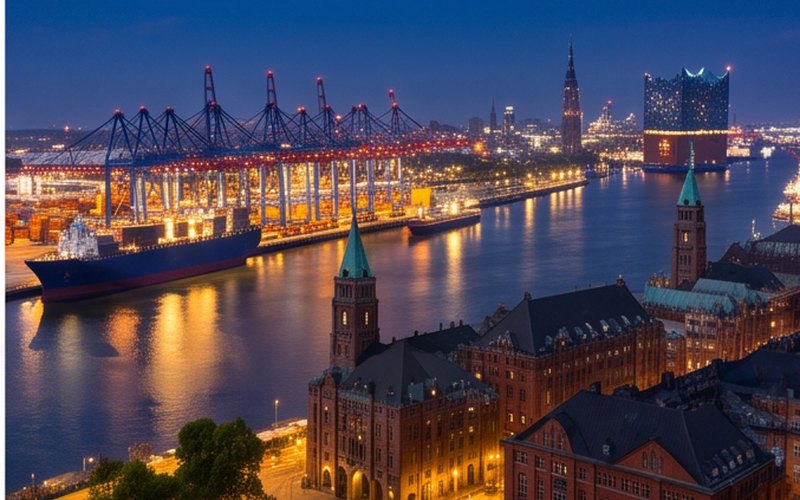 Ilustração gerada por IA sobre: CMA CGM vai adquirir 20% do terminal Eurogate em Hamburgo