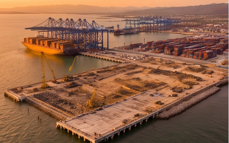 Ilustração gerada por IA sobre: CMPort e MPor firmam acordo de R$ 1,5 bilhão para expansão do Porto de Paranaguá