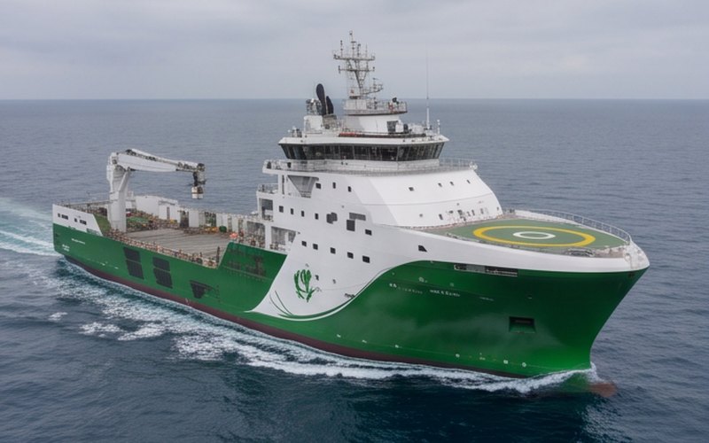 Ilustração gerada por IA sobre: Damen e Windcat apresentam nova classe de navio de apoio offshore
