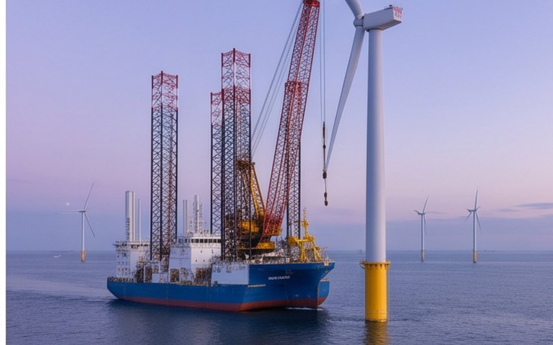 Ilustração gerada por IA sobre: DEME garante contratos de fundações e cabos para o parque eólico BC-Wind na Polônia