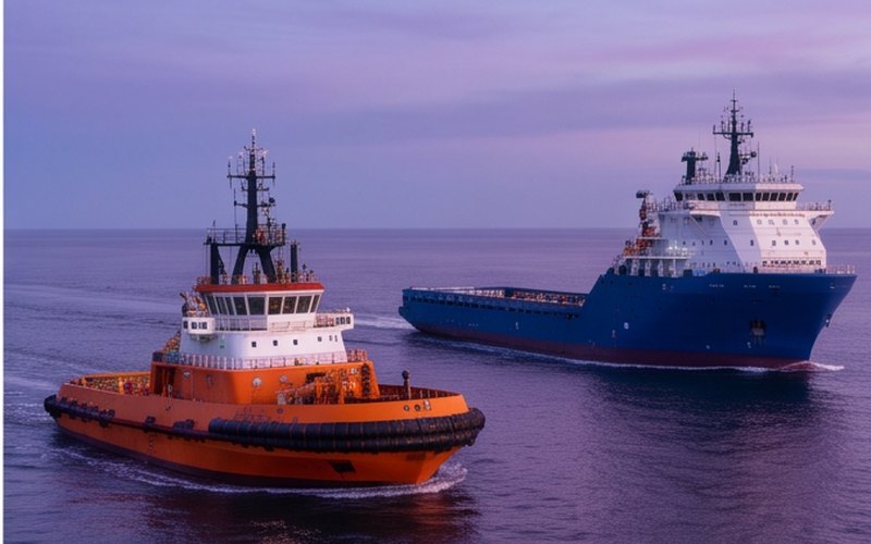 Ilustração gerada por IA sobre: DOF Group entra em acordo para adquirir a Maersk Supply Service por cerca de US$ 1,1 bilhão