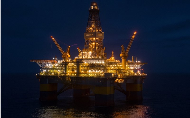 Ilustração gerada por IA sobre: Equinor inicia produção em Bacalhau, no pré-sal