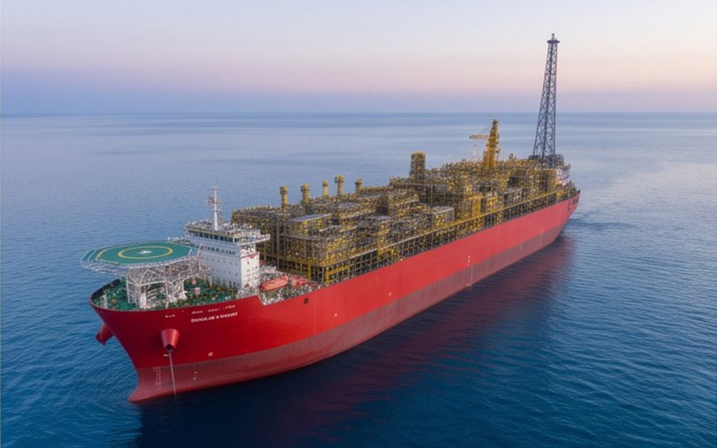 Ilustração gerada por IA sobre: FPSO ONE GUYANA inicia produção em Yellowtail