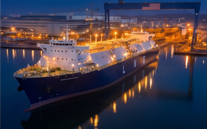 Ilustração gerada por IA sobre: Hanwha Shipping encomenda primeiro navio GNL com bandeira americana construído em quase 50 anos