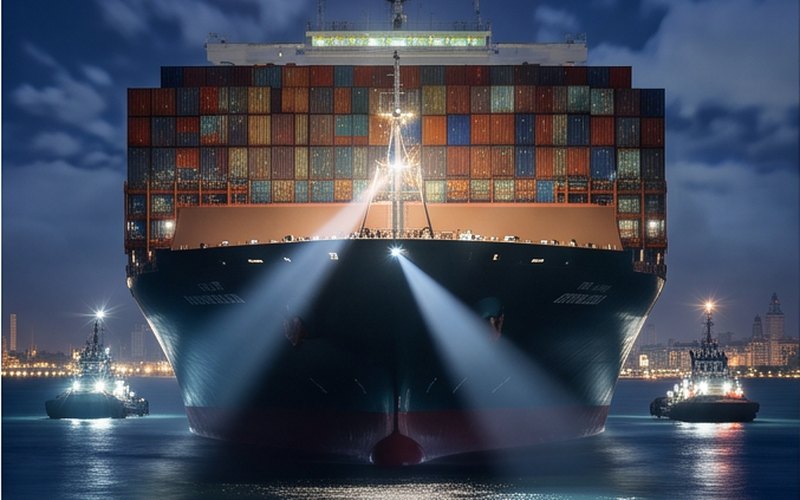 Ilustração gerada por IA sobre: Hapag-Lloyd batiza o Wilhelmshaven Express, último navio do programa de 24.000 TEU