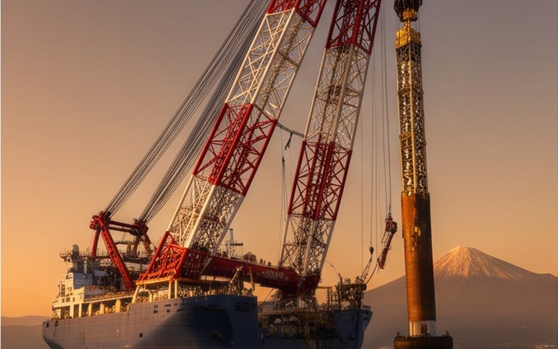 Ilustração gerada por IA sobre: Huisman entrega guindaste de 5.000 toneladas para novo navio de instalação da Penta-Ocean Construction