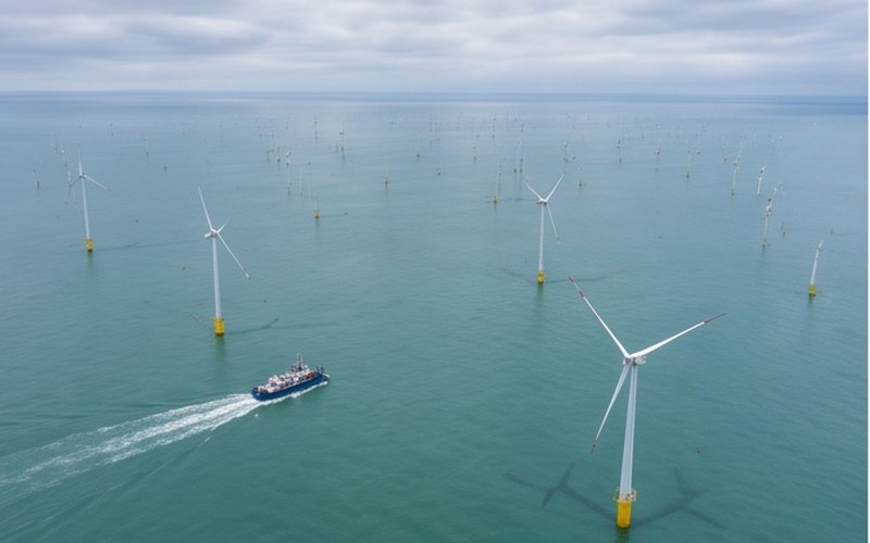 Ilustração gerada por IA sobre: Ignitis Renewables assume controle total do parque eólico offshore Curonian Nord