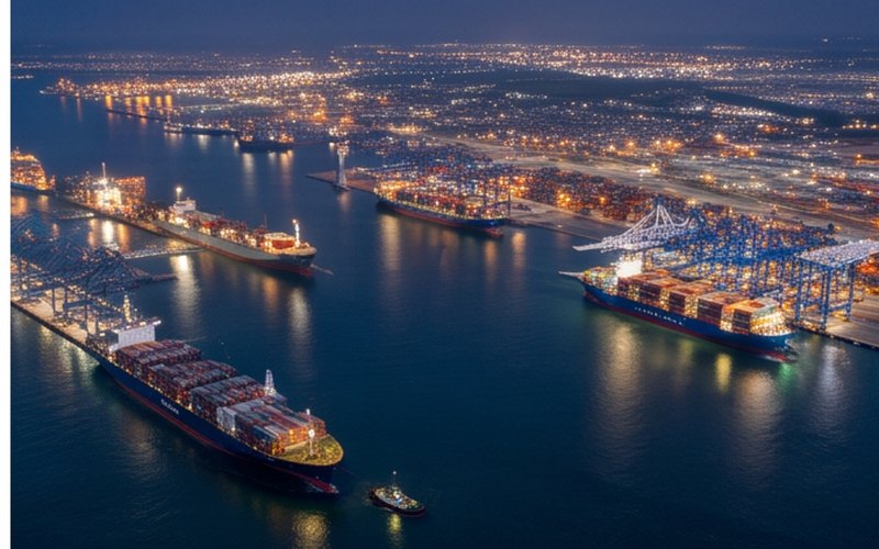 Ilustração gerada por IA sobre: Maersk e Hapag-Lloyd lançam cooperação operacional Gemini
