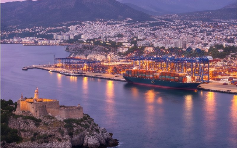 Ilustração gerada por IA sobre: Marsa Maroc e CMA CGM fecham acordo para operar terminal de Nador West Med