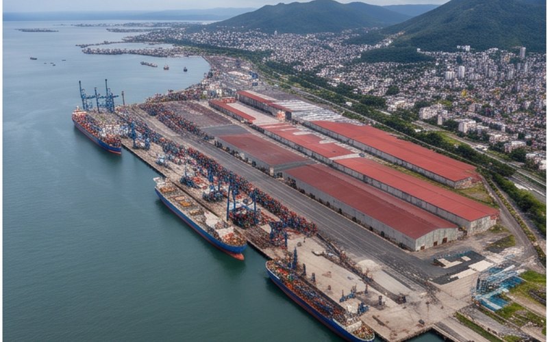 Ilustração gerada por IA sobre: MPor anuncia novos investimentos federais e redefine poligonal do Porto de Rio Grande