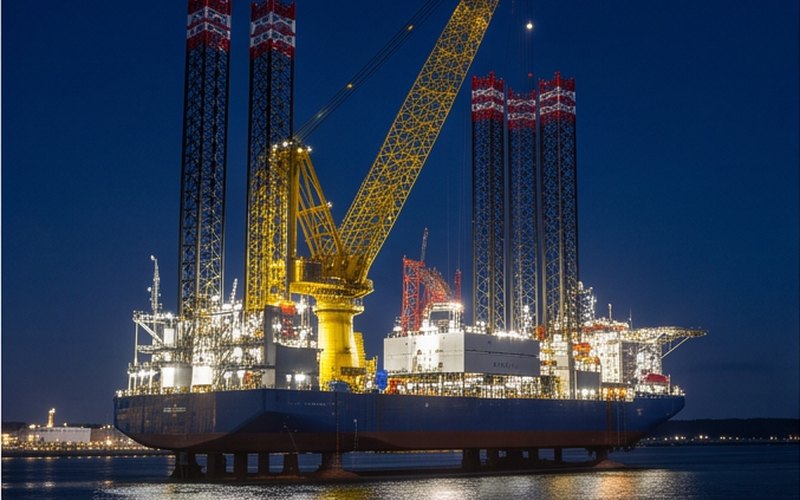 Ilustração gerada por IA sobre: NOV é contratada para equipar novo navio de instalação eólica jack-up da Hanwha Ocean