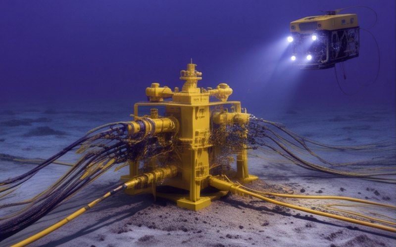 Ilustração gerada por IA sobre: OneSubsea fecha EPC de sistema submarino totalmente elétrico na Noruega