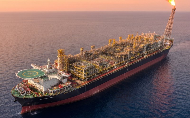 Ilustração gerada por IA sobre: Petrobras inicia contratação para construção do FPSO Búzios 12