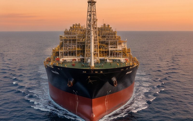 Ilustração gerada por IA sobre: Petrobras lança concorrência para FPSO P-91 e hub de gás em Búzios