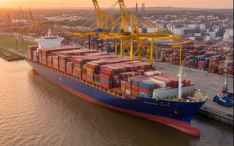 Ilustração gerada por IA sobre: Porto de Itajaí cresce 127% em oito meses e ganha cronograma de arrendamento definitivo