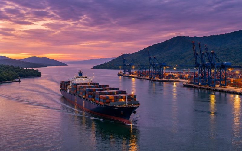 Ilustração gerada por IA sobre: Porto de Itajaí divulga balanço de movimentação de cargas de 2024 com retração de 5%