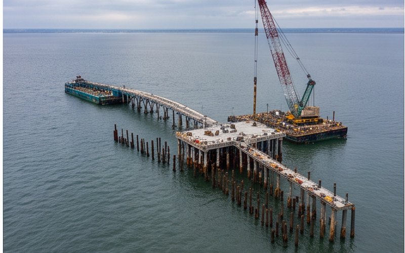 Ilustração gerada por IA sobre: Porto de Paranaguá recebe investimento de R$ 1 bilhão para construção do Píer em T nos 90 anos