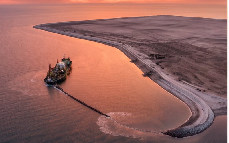 Ilustração gerada por IA sobre: Porto de Rotterdam estuda construção de Maasvlakte 3 diante de restrições de espaço
