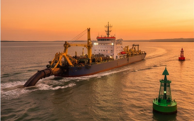 Ilustração gerada por IA sobre: Porto de Santos inicia nova dragagem de manutenção sazonal