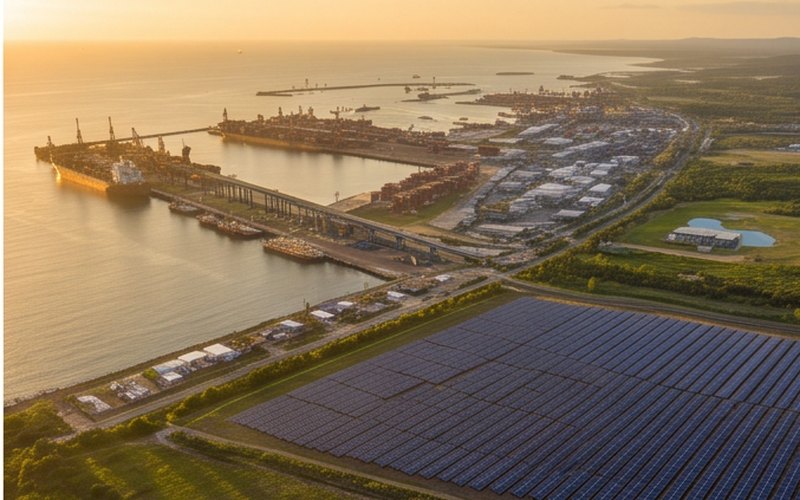 Ilustração gerada por IA sobre: Porto do Açu receberá R$ 20 bilhões em investimentos com foco em energia limpa