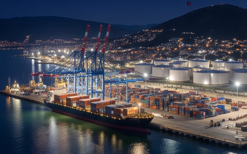 Ilustração gerada por IA sobre: SOCAR e MSC firmam parceria estratégica em terminal da Turquia